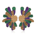 Carnival Festival Exaggerated Big Green Purple Gold Flower Earring for Women Carnival Jewelry Gift