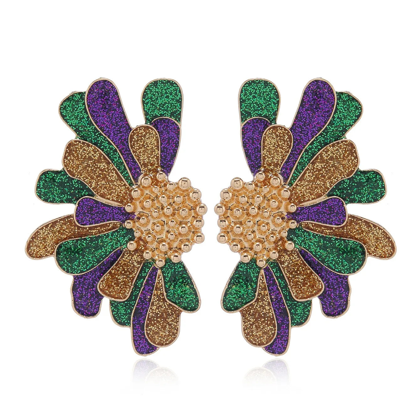 Carnival Festival Exaggerated Big Green Purple Gold Flower Earring for Women Carnival Jewelry Gift