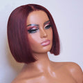 180% Density 99J Burgundy Bob Wig Short Colored Natural Human Hair Wigs Transparent Straight Dark Red Lace Part Wig Remy Hair