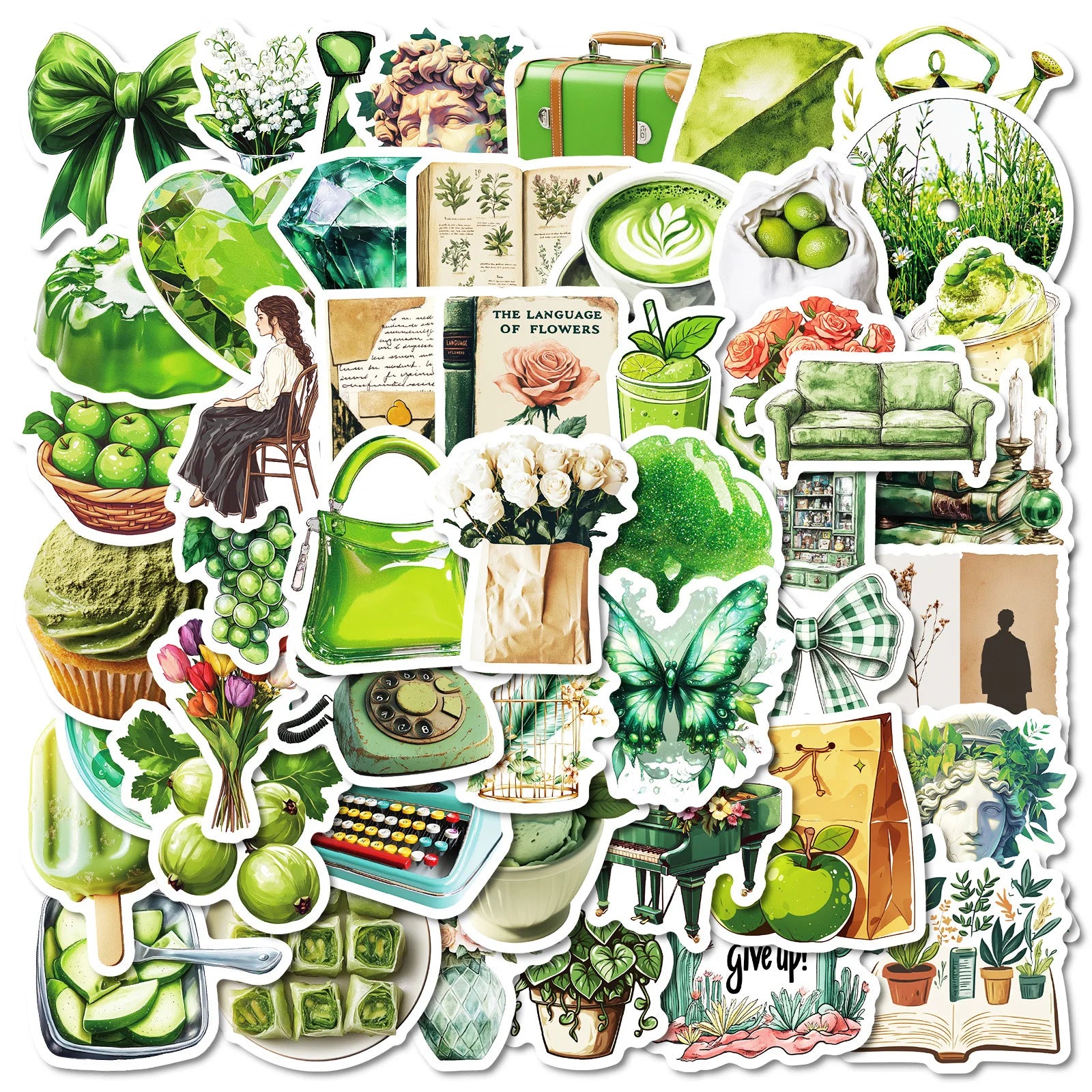 50Pcs Green Aesthetic VSCO Graffiti Stickers for Book Luggage Decor Scrapbook DIY Sticker