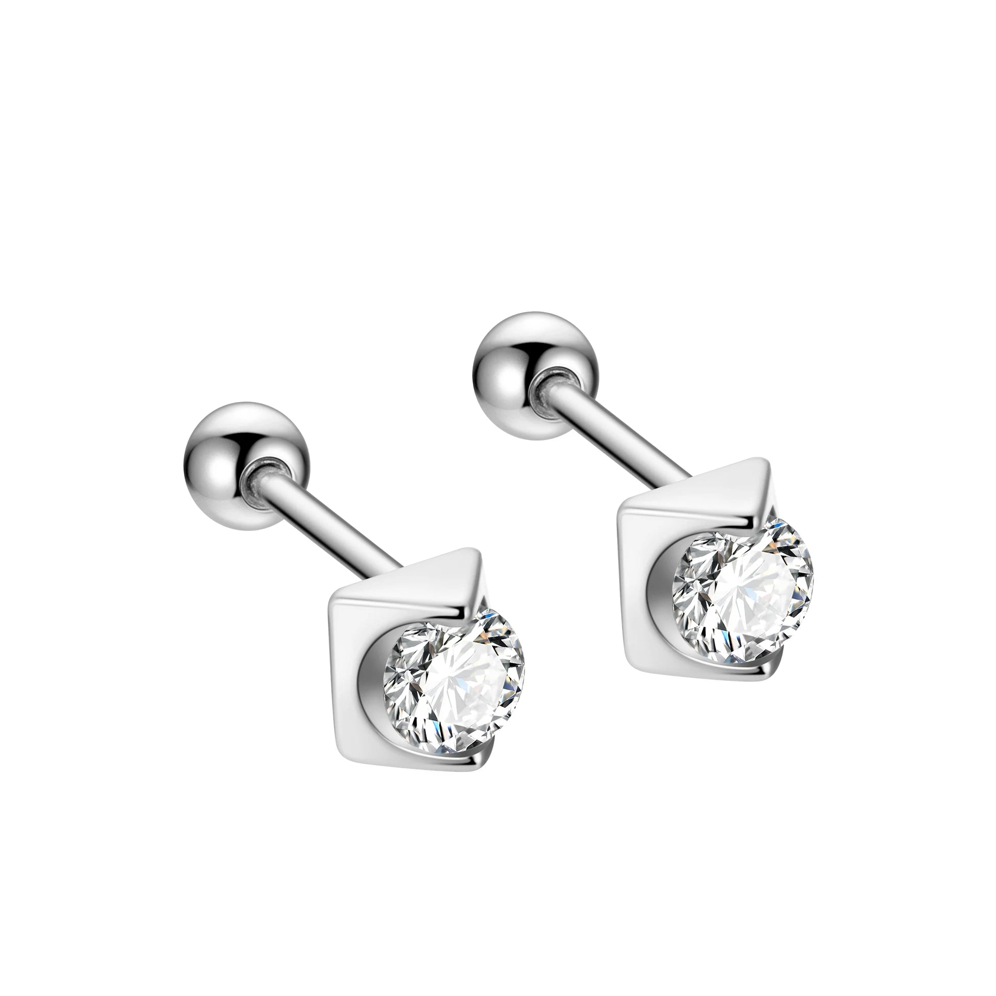 Fashion Stud 925 Sterling Silver Geometric Round CZ Diamond Simple Screw Back Earrings Set for Women Fine Jewelry