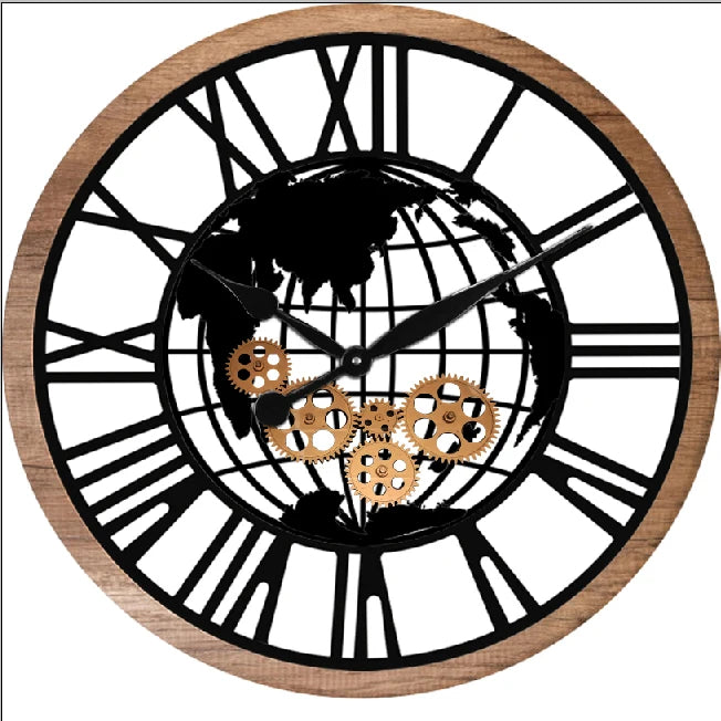 INFINITY TIME 30 Inch Large Whitewash Real Moving Gears Wooden Wall Clock Rustic Industrial Farmhouse Wood Clock for Living Room