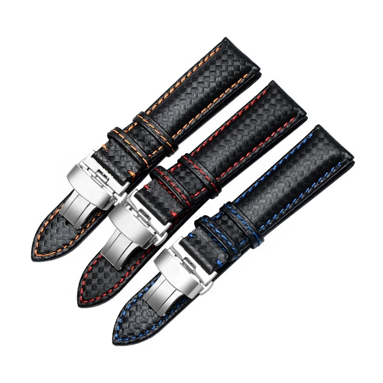 Top Quality Carbon Fiber Leather Watch Straps Cow Leather Watch Band Men's Bracelet 20mm 22mm
