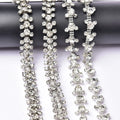 3 Rows Round Glass Rhinestone Cup Chain Metal Crystal Flower Embellishment Sew on Applique Strass Trim for Garment Wedding Dress