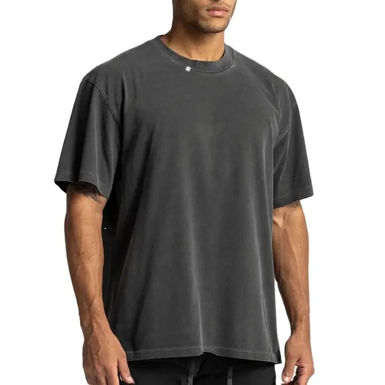 Custom Long Knitted 100% Cotton Men's GSM 350 Heavyweight Oversized O-Neck Short Sleeve Breathable Streetwear Luxury T-Shirt