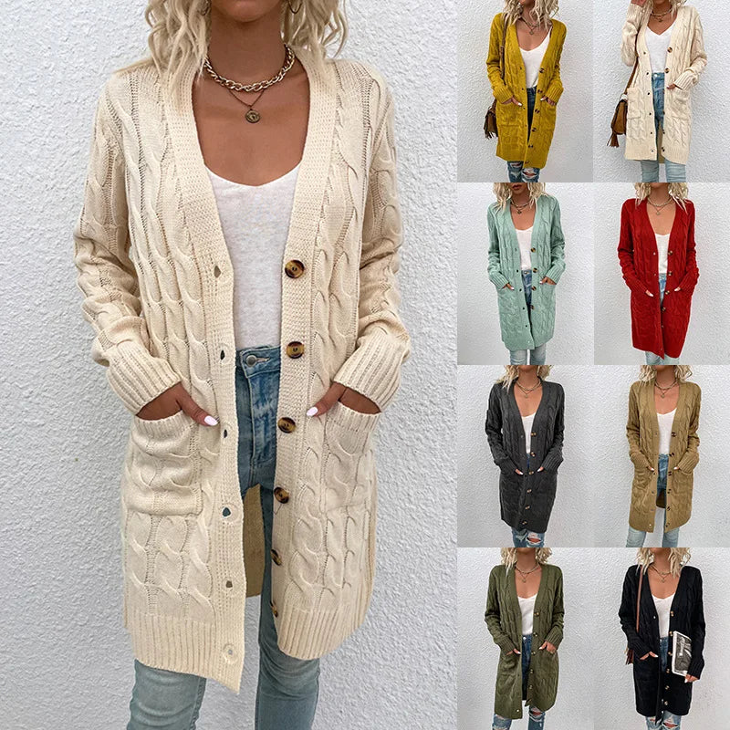 Fall Winter Long Cardigan Women's Sweaters With Pocket Women Casual 2024 Female Sweater Knitted Cardigan With Button