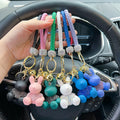 Cute Cartoon Bling Resin Rabbit Doll Bag Charm Car Key Holder Key Chain Toys Rhinestones Crystal Collar Bunny Pendant Keychain
