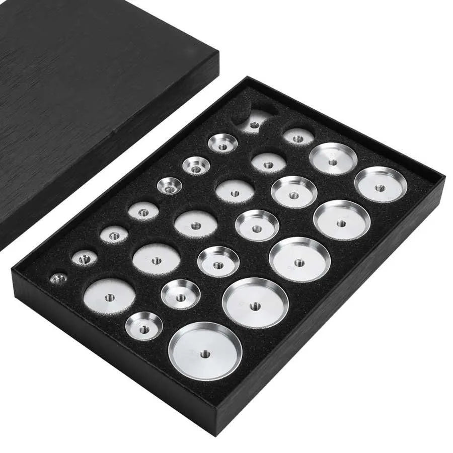 25pcs Watch Capping Machine Dies Back Cover Pressing Aluminum Mold Accessories 10pcs 12-33mm Round Dies 14pcs 17-44mm Press Dies