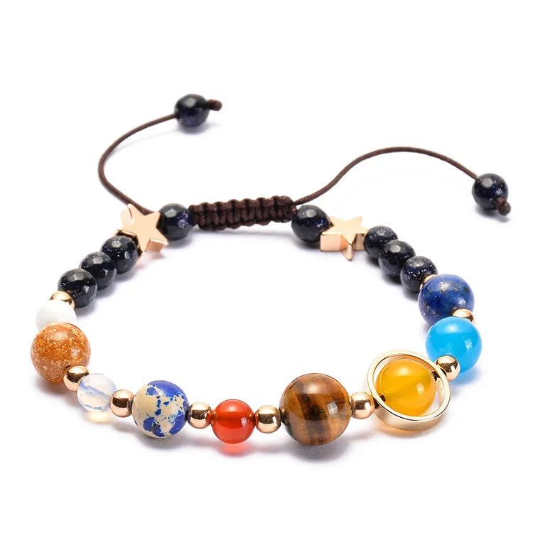 Planetary Gemstone Bracelet Natural Stone Colorful Beads Energy Universe Yoga Solar Chakra Bracelet for Women Men Jewelry