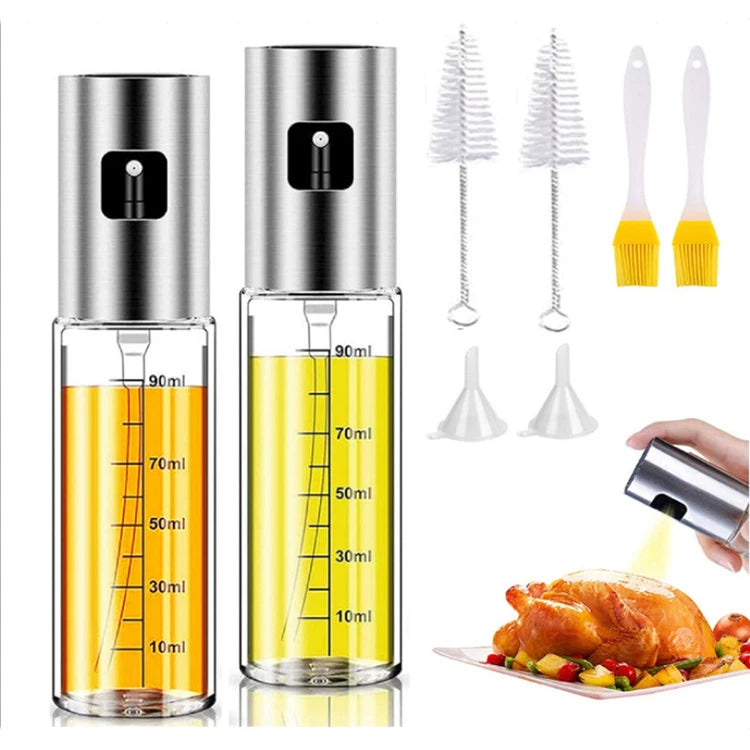 8-Piece Set Hot Selling Stainless Steel Olive Glass Spray Oil Sprayer for Cooking Camping