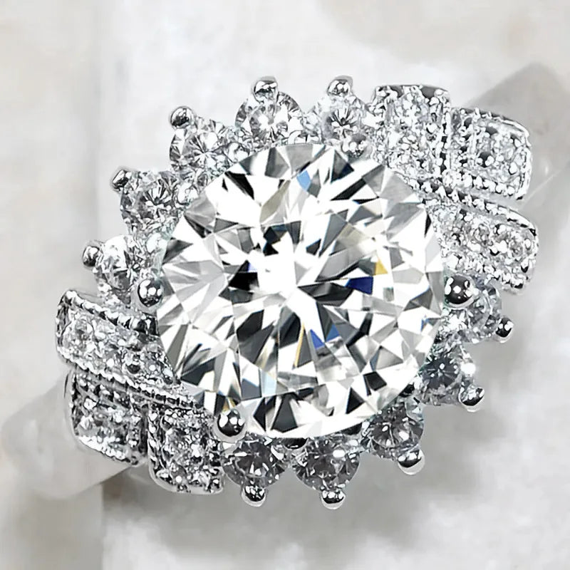 CAOSHI Customable Geometric Design Round Multi Color Big Crystal Rings for Women Trend Party Fashion Jewelry Silver Plated Rings