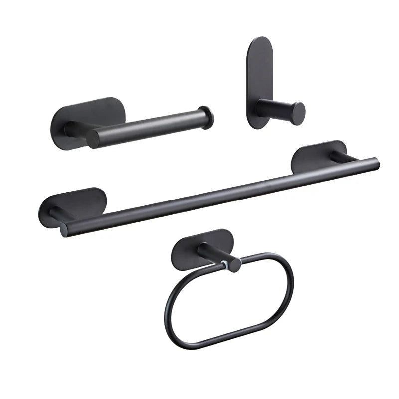 Online Home Luxury Modern 4-Piece Black Stainless Steel Bathroom Accessories Set with Holder & Organizer