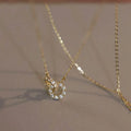 Elegant Bling Bling Zirconia Necklace Jewelry Women Fashion 925 Sterling Silver Double Ring Charm CZ Diamond Necklace