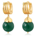 2024 New Vintage Natural Green Chalcedony Stone Pendant Hoop Earrings for Women Jewelry Gifts Customized