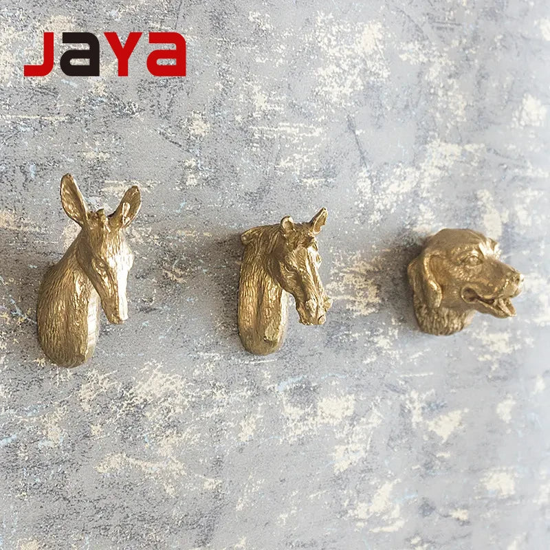 JAYA 2025 New Design Modern Brass Animal Head Knobs Dresser Drawer Brass Knobs Hardware Handles