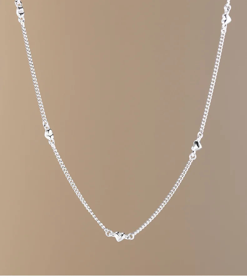 Stackable Heart Necklace Set Sterling Silver 925 Minimalist Dainty Charm Station Necklace for Layering Customizable Jewelry
