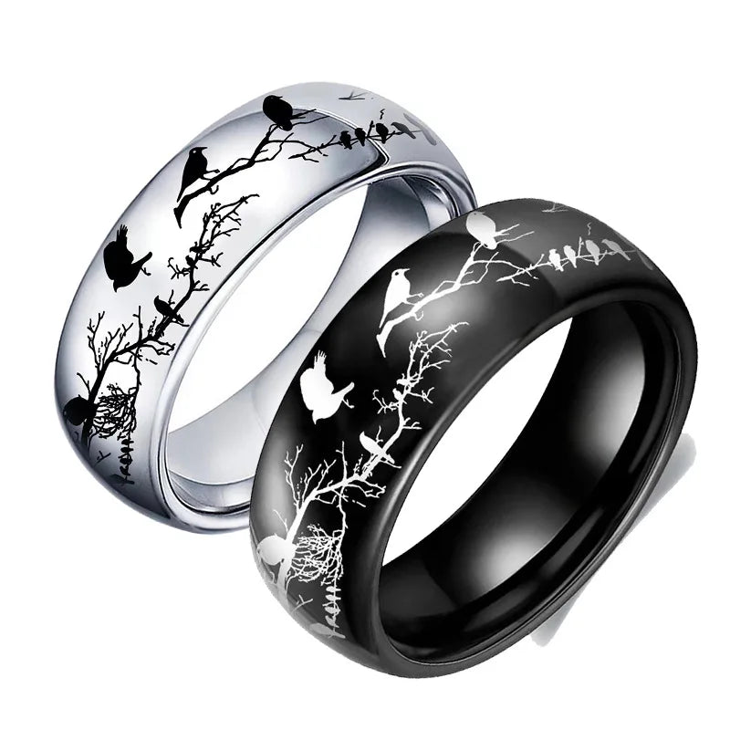 Hot Design 8mm Animal Bird Stainless Steel Ring Fashion Silver Black Charm Couple Jewelry for Women Men for Parties Wholesale