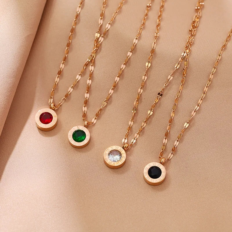 Roman Numerals Necklace Metal Stainless Steel Crystal Pendant Clavicle Chain Necklaces