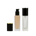 Low MOQ 30ml Frosted Square Glass Cosmetic Powder Bottle with Pump Sprayer Black Liquid Foundation Container for Face Cream