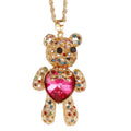 Couple Lovers Gift Vintage Crystal Diamond Love Heart Necklace Gold Plated Jewelry Teddy Bear Necklace for Women