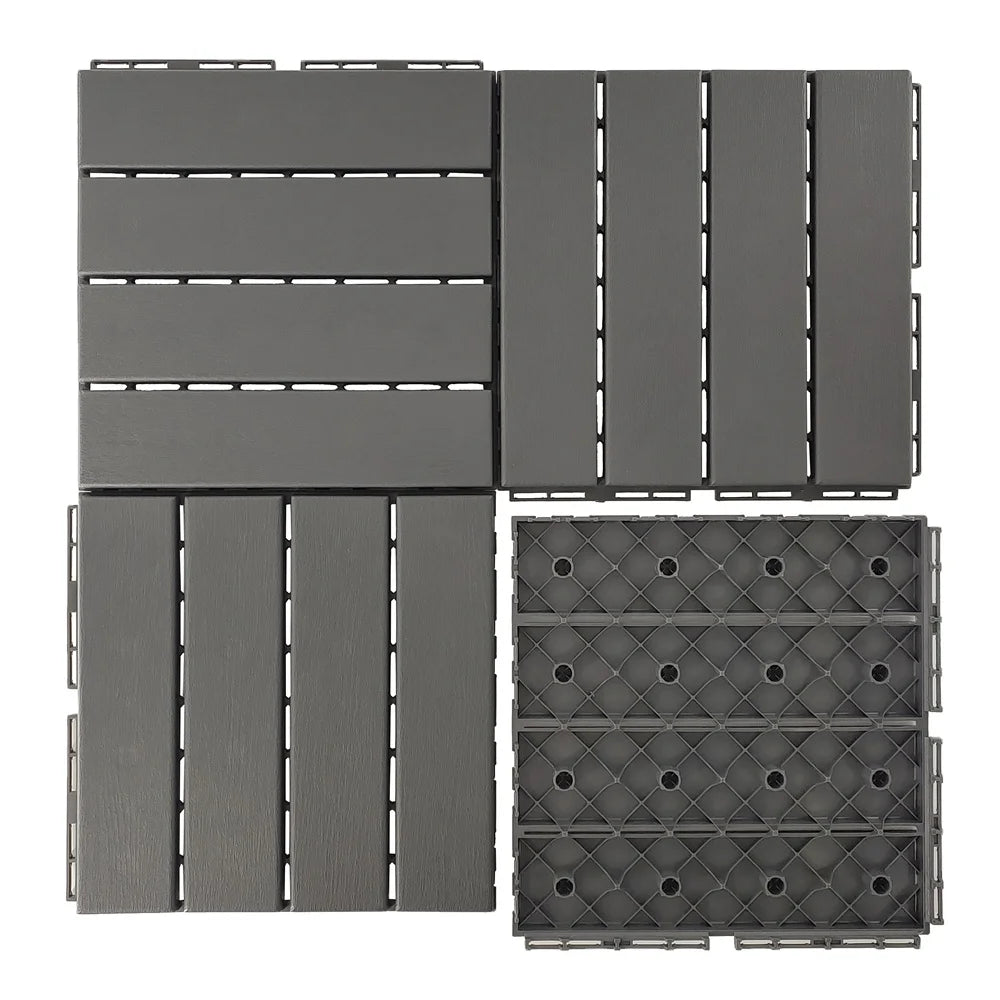 Durable Modern DIY Interlocking Plastic Tile Anti-Slip Waterproof Patio Tile Wood Grain Plastic Deck Tile PP Tile Garden Tile