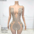 Ocstrade Fashion Design Birthday Party Dress Elegant Sheer Mesh See Through Rhinestone Dress Woman Bling Sexy Party Club Dress