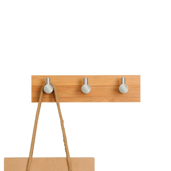 3 Hook Adhesive Wall Hooks Towel Coat Hanger Bamboo Stainless Steel Self Adhesive Hook Metal Coat Hook