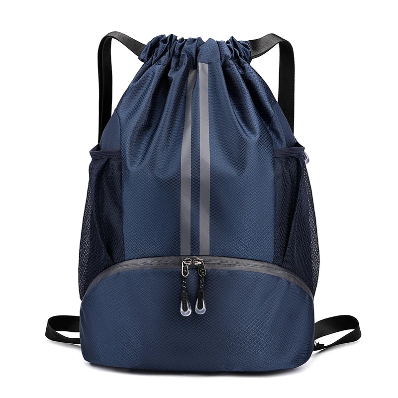 Custom Men's Sport Style Basketball Drawstring Backpack Waterproof with Dry Wet Separation Soft Polyester Lining for Students