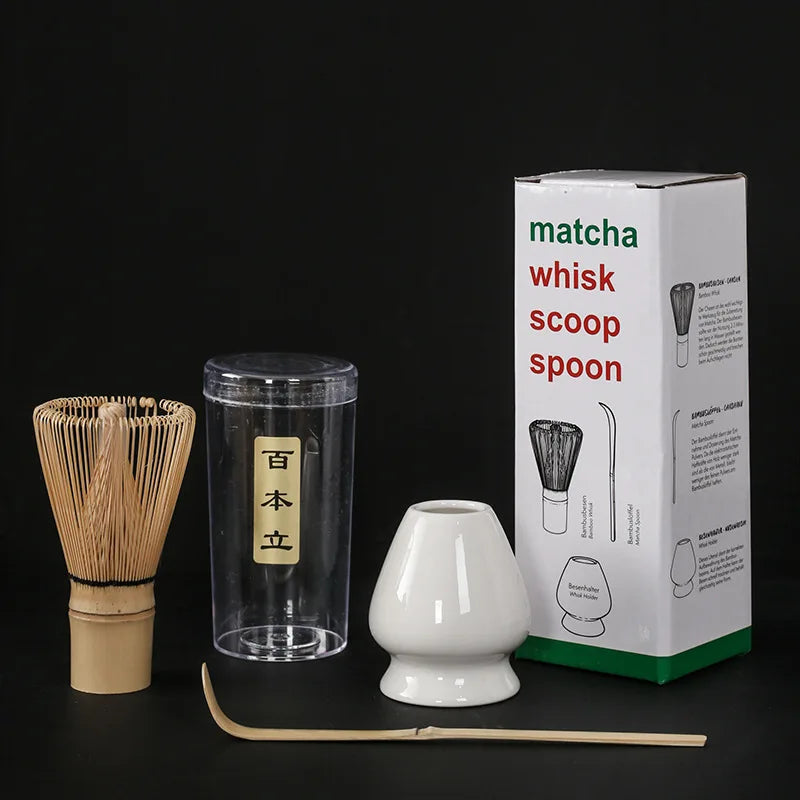 Customized Logo Matcha 3-Piece Bamboo Tea Set with Dispensing Tool Includes Tea Brush and Whisk for Coffee & Tea