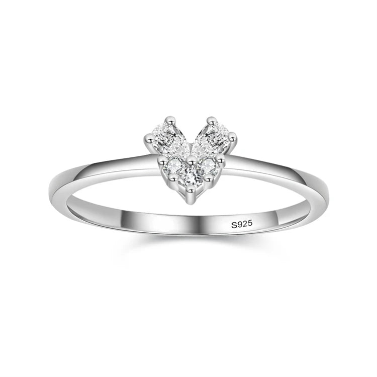 Fashion Jewelry 925 Sterling Silver Micro Inlay CZ Diamond Heart Shape Finger Ring For Women Girls