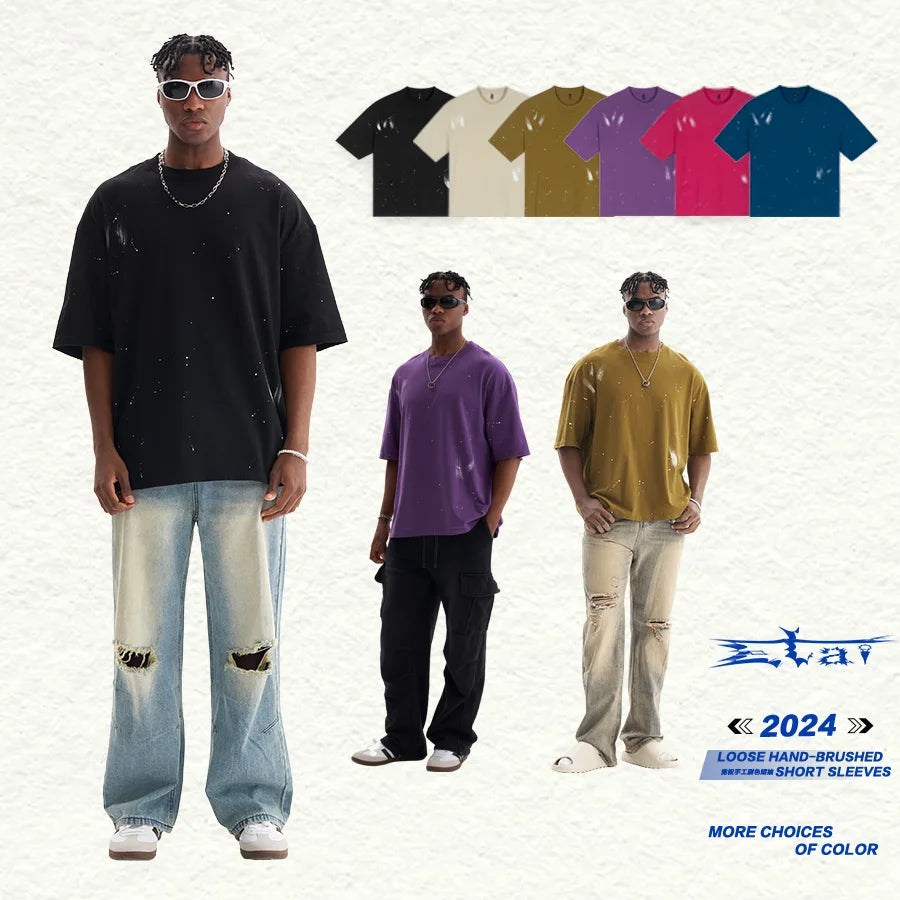 260Gsm Luxury Acid Wash Unisex Tshirt Men Cotton Vintage Blank Custom logo Oversized Tshirts Supplier