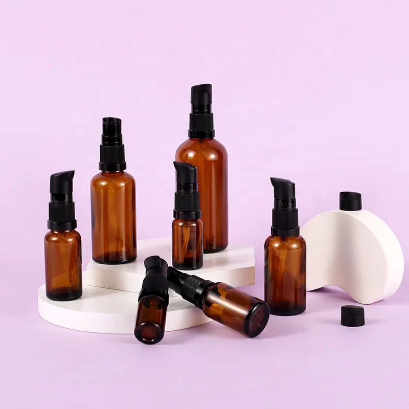 300ml Glass Boston Round Bottle With Pump Liquid Soap Dispenser Lotion Bottle with Pump