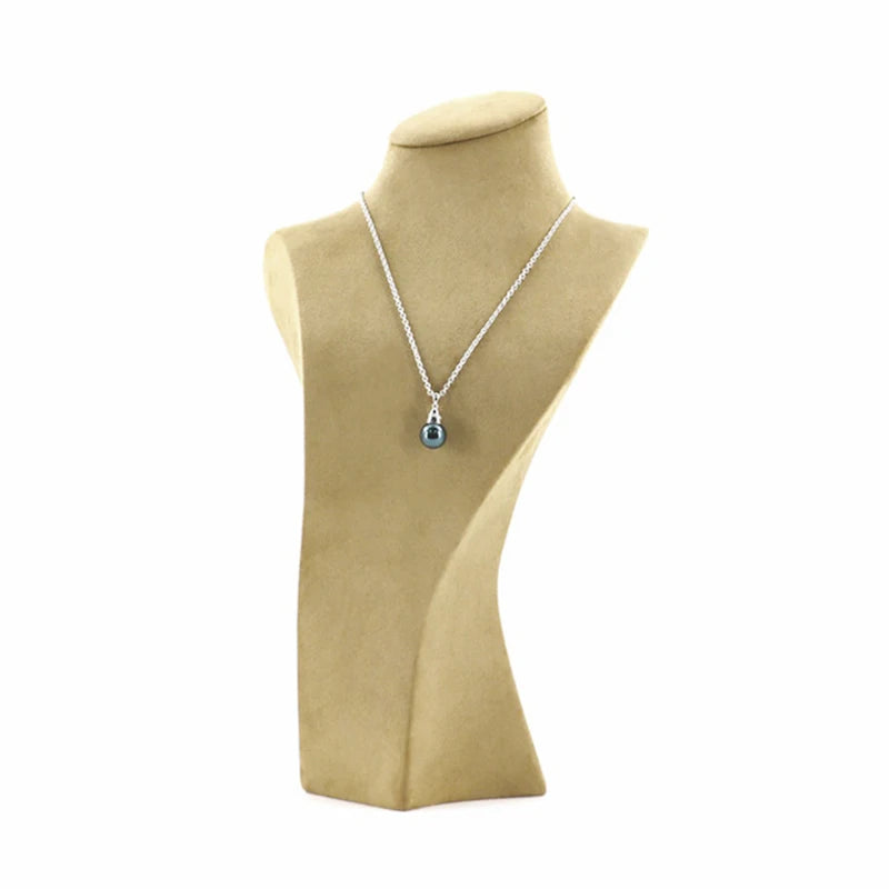 Creative Luxury Gray Beige Microfiber Necklace Display Stand Elegant Mannequin Neck Rack for Jewelry Storage