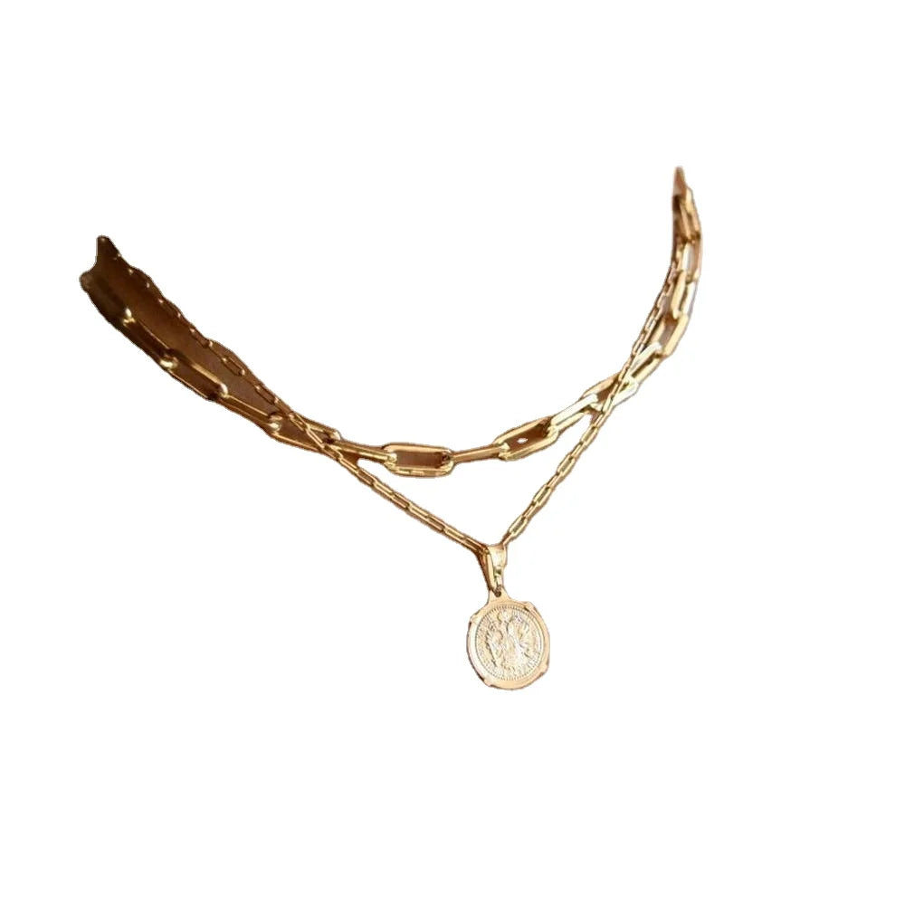 Set Chain Layered Necklace Rectangular Overlapping Necklace Gold-plated Pendant