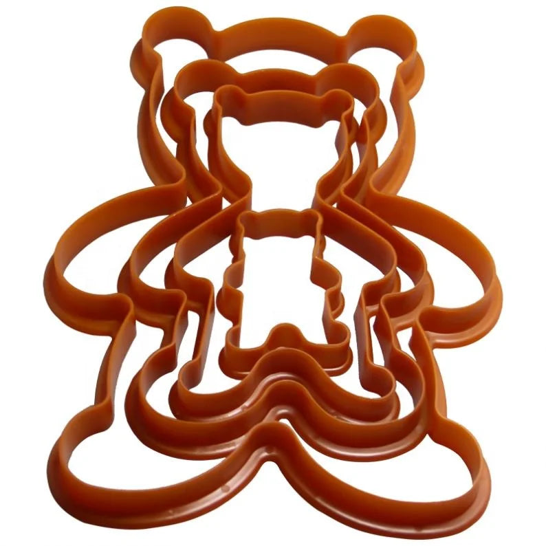 4 Pcs/set Hot Sale Plastic Bear Shape Baking Cookie Cutters Set 3D Biscuit Mould with Different Size