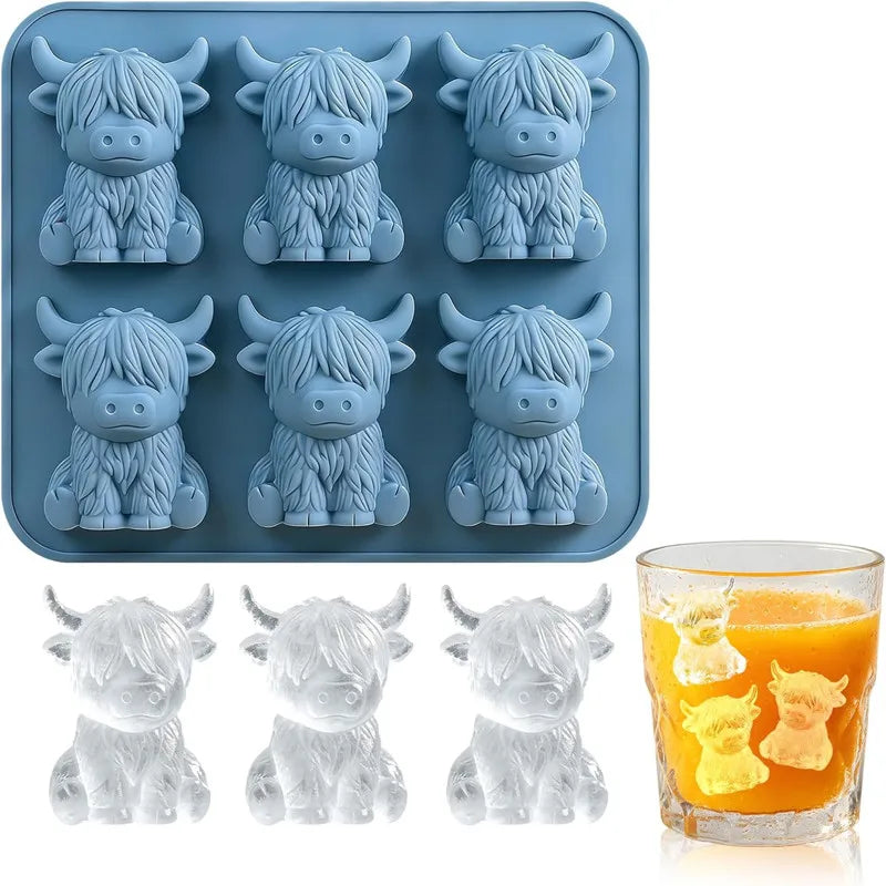 Custom Mini Highland Cow Ice Cube MoldFunny 3D Highland Cow Ice Cube Tray