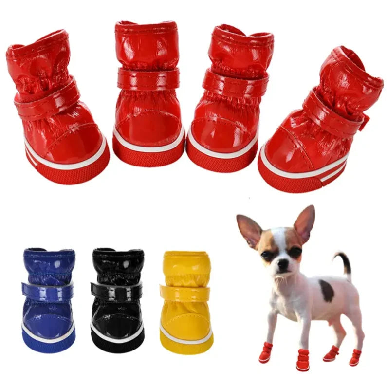 Winter Waterproof Dog Shoes Boots Classic Luxury Sport Modern Style Print Luxury Lining PU Pet Shoes for Warm Wearing