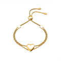Hot Selling 18k Gold Plated Double Layer Bracelet Sliding Stainless Steel Adjustable Heart Bangle Bracelets & Bangles