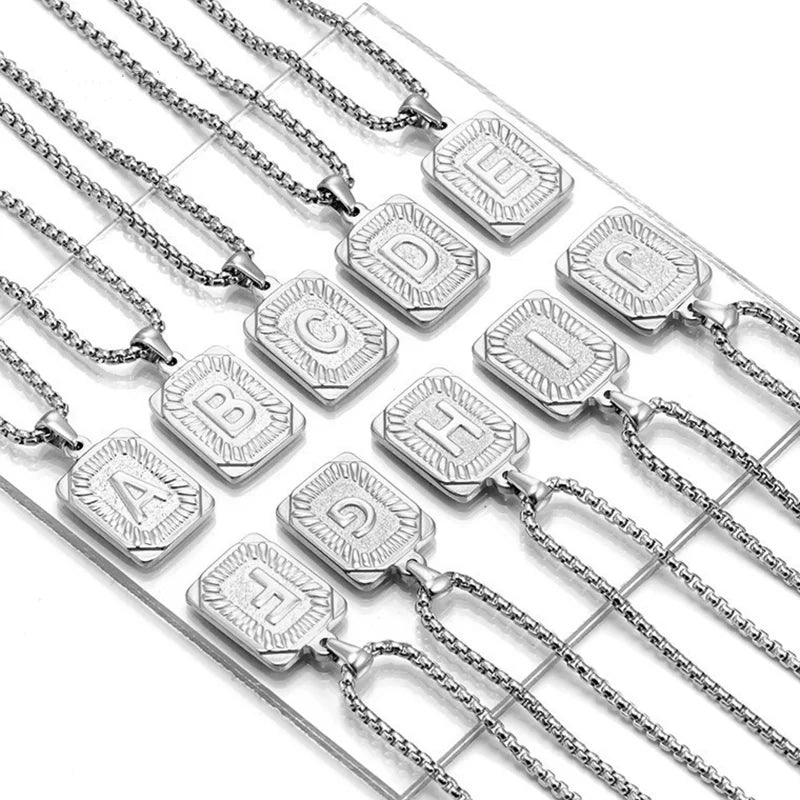 Gold Plated Classic Stainless Steel Men's Letter Love Pendant Chain Necklace for Anniversary Engagement Gift