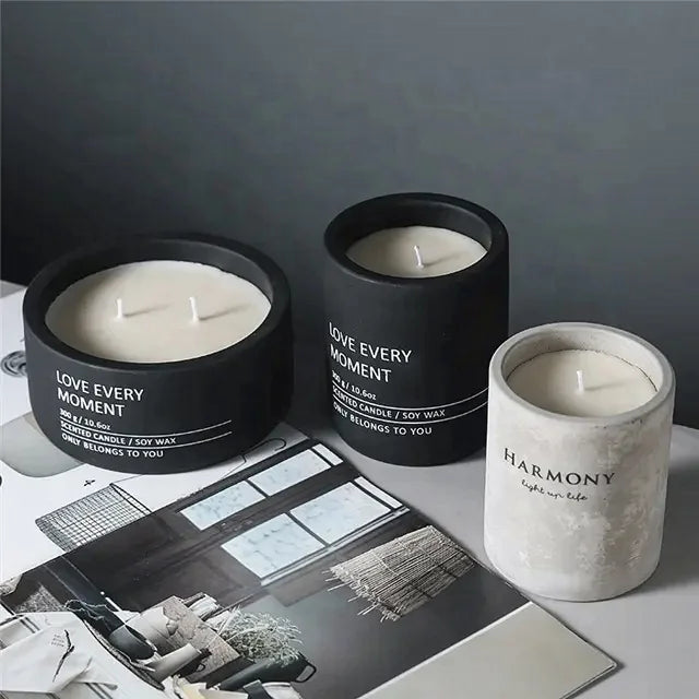 Eco-friendly Round Shape Ceramic Orange Red White Black Concrete Candle Jar