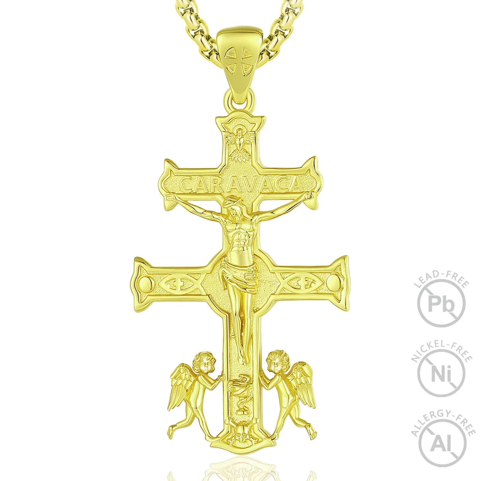 Vintage Fashion Religious Jewelry 18K Gold Plated Jewellery Double Cross Caravaca Pendant Necklace for Men