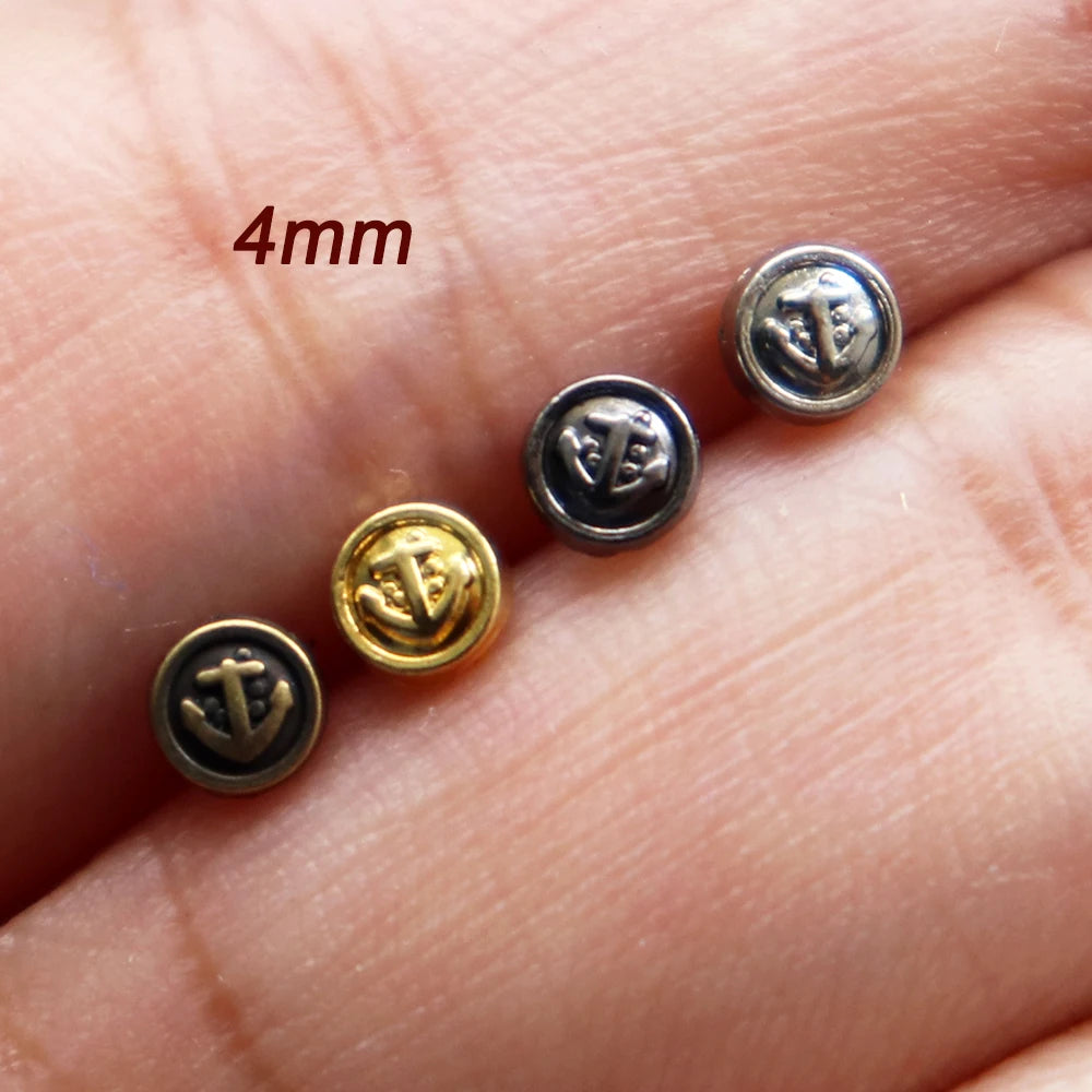 Shank 4mm 5mm 6mm Zinc Alloy Plated Mini Anchor Buttons BJD Coats Ob11 Doll Clothing Accessories Antique