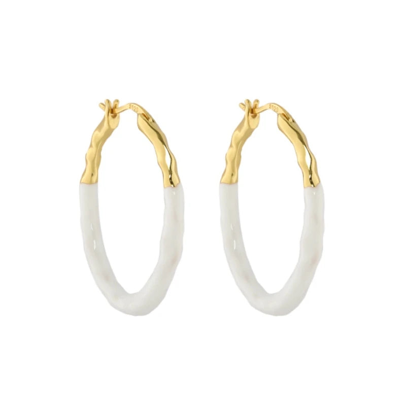 Melynn Enamel Hoops Fashion Earrings Wholesale 925 Sterling Silver Large Hoop Earrings 18k Gold Plated Large Fashion Earrings