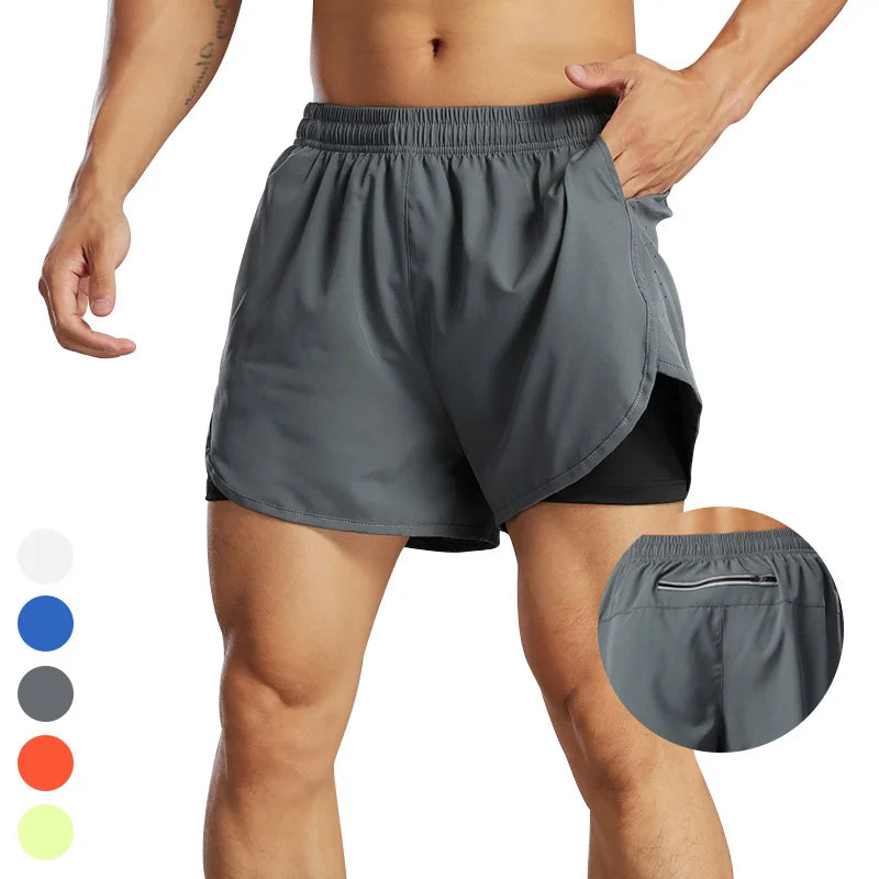 Men's Casual Sports Marathon Shorts Quick Dry & Breathable Gym Running Fitness Board Shorts Made of Polyester 2-in-1 Design