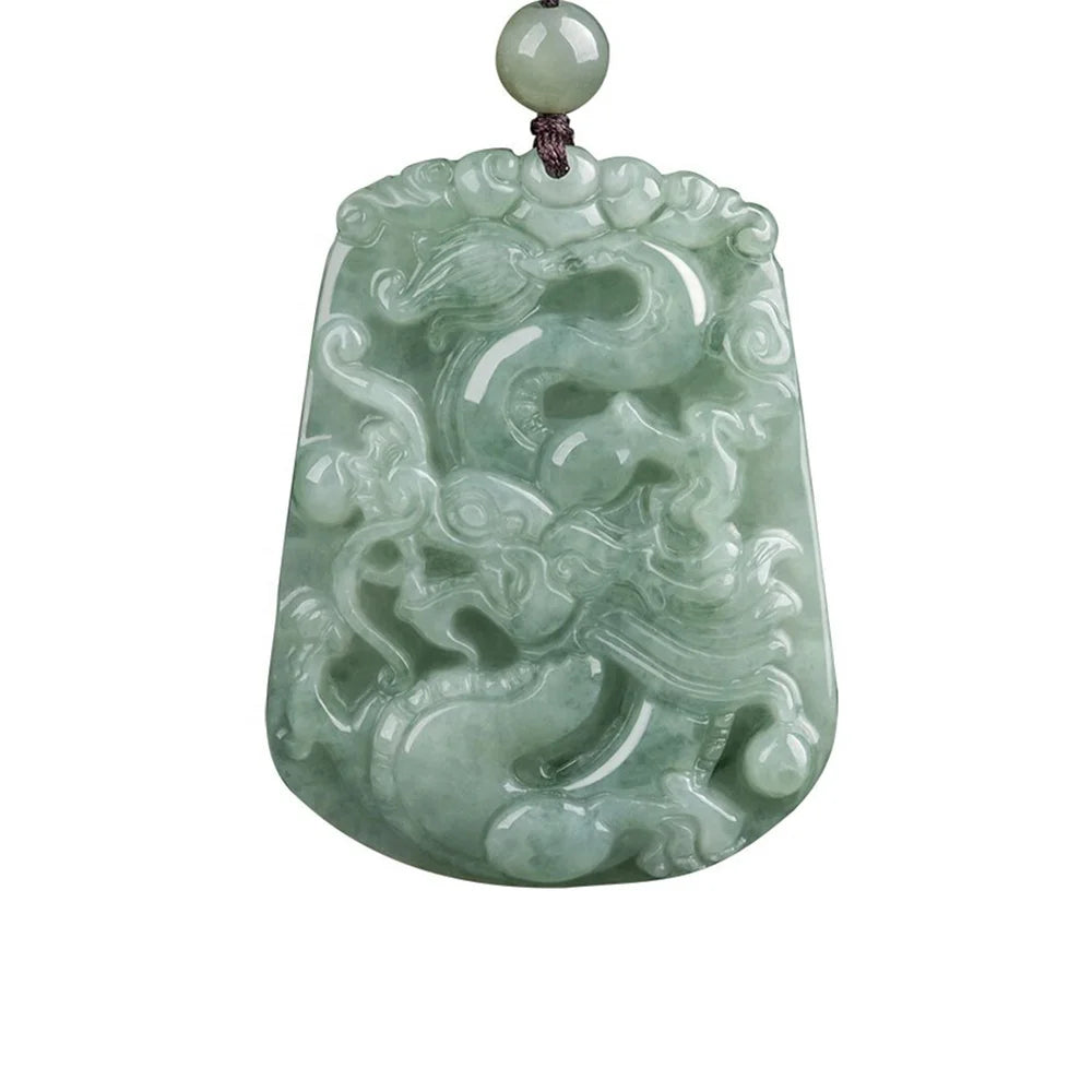 Chinese Traditional Hand-made Jade Flying Lucky Dragon Jadeite Pendant Necklace