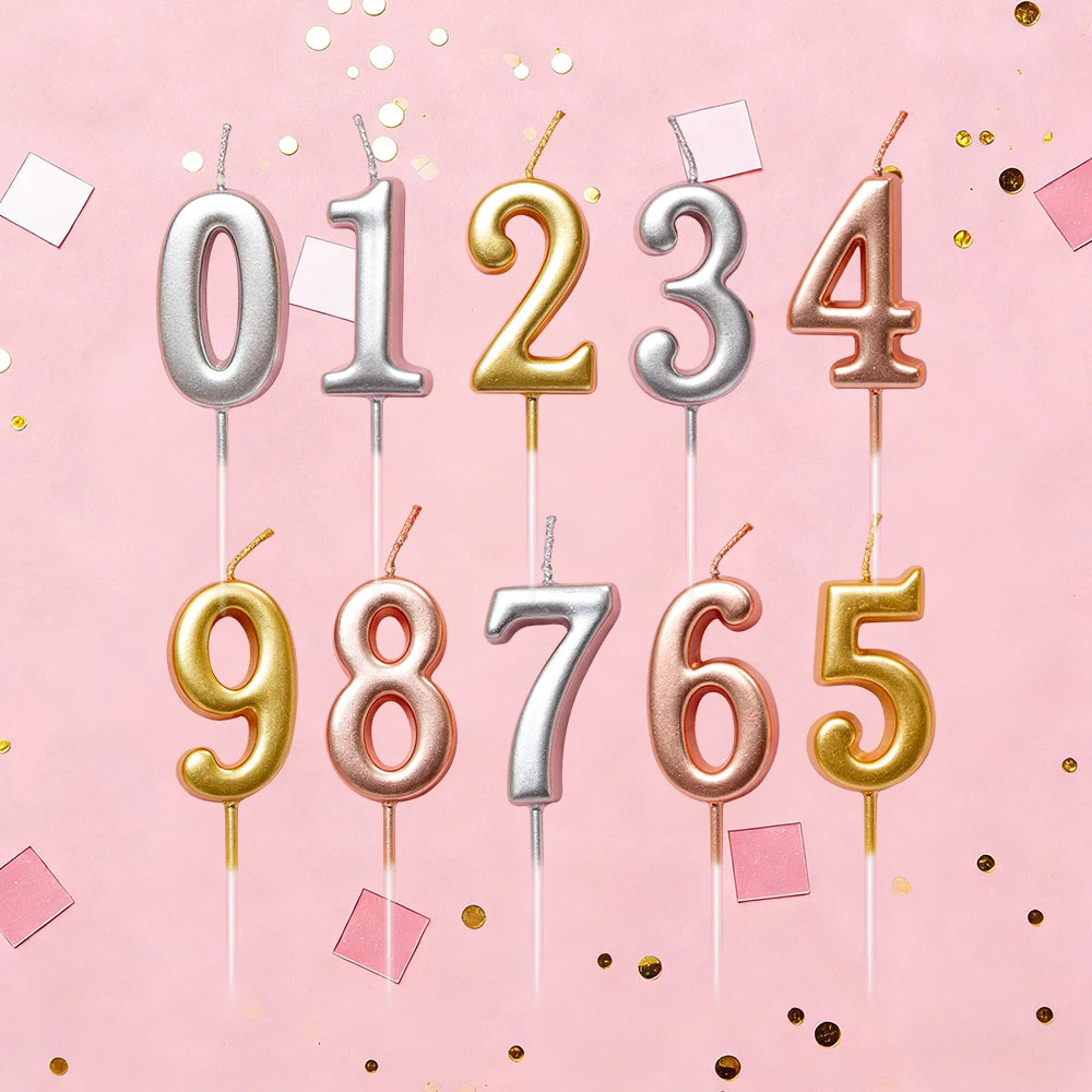 Hot Selling Golden/Silver Number Birthday Cake Topper Decorative Candle for Parties