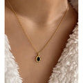 925 Sterling Silver Oval Black Cubic Zircon Necklace 18K Gold Plated Pendant Necklaces for Women INS Vintage Sterling Jewelry