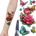 Waterproof Colorful Flower Rose and Butterfly 3D Temporary Tattoo Stickers 90x190mm Lasting 3-7 Days Easy Apply & Remove