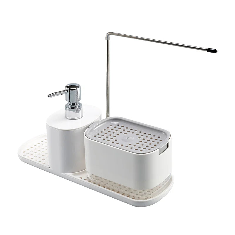 Custom logo Plastic Hand Sensor 4-in-1 Sponge Rack Soap Dispenser Sponge Soap Pump Dispenser Dish Soap Dispenser for Kitchen