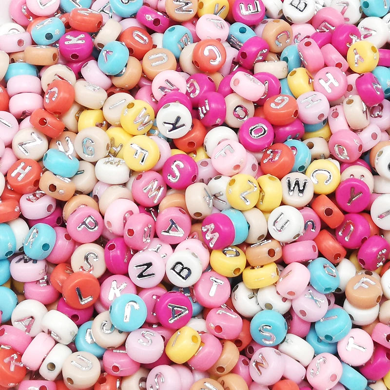 Silver Color Mixed Letter Acrylic Beads 7mm Flat Round Spacer Alphabet Beads Jewelry Making Handmade Necklace Bracelet DIY